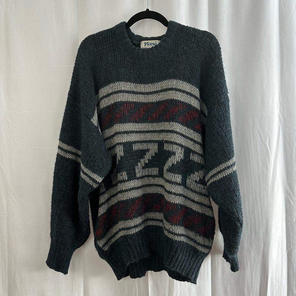 Vintage Men's Baggy Patterned Knit Crewneck Sweater Size Large